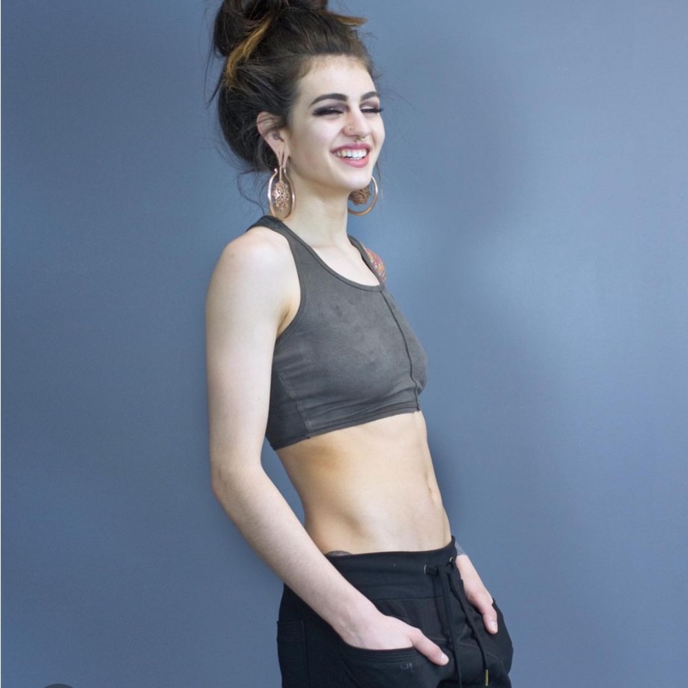 Helvak River cropped tank - olive dyed
